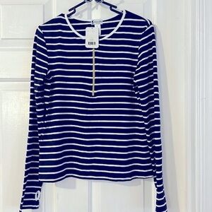 NWT Women’s MARE BLU Saint Tropez Blue & White Stripe UV50+ Ling Sleeve Swim Top